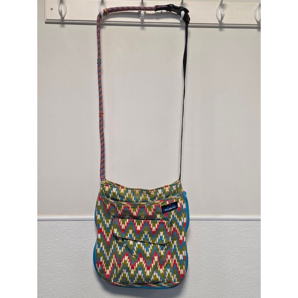 Women's KAVU One Size Green Blue Geometric Pattern Crossbody Bag